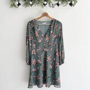 Madewell Marguerite Dress in Butterfly Garden Green 3/4 Sleeve Flowy Women's 4